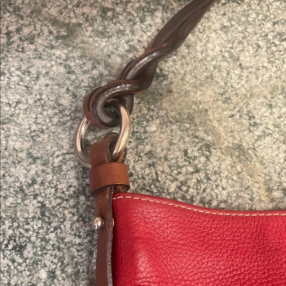 Dooney & Bourke Red Pebbled Leather Hobo with Braided Handle & Diagonal Zips Y2K